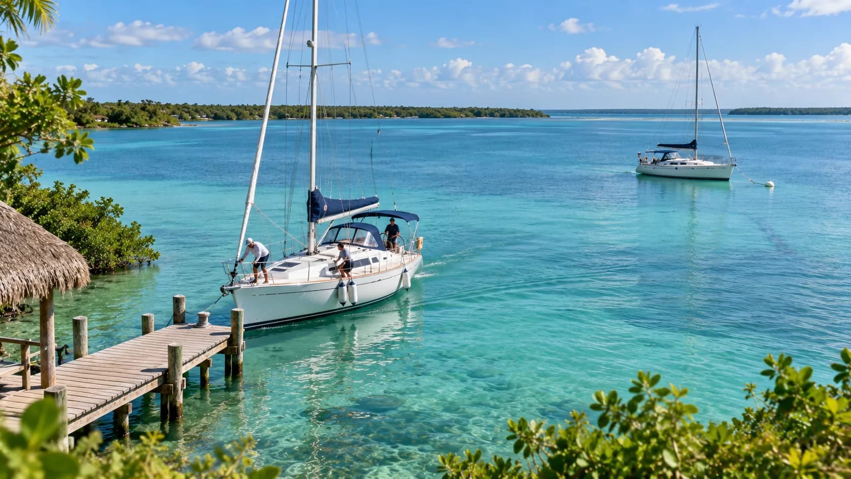 Berthing and anchoring manoeuvre of a sailboat on the Bacalar lagoon
