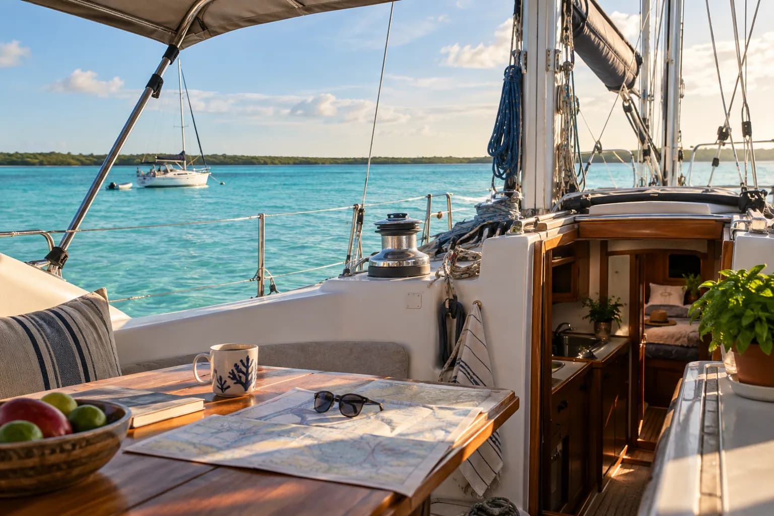Vie à bord d’un voilier au mouillage sur la lagune de Bacalar